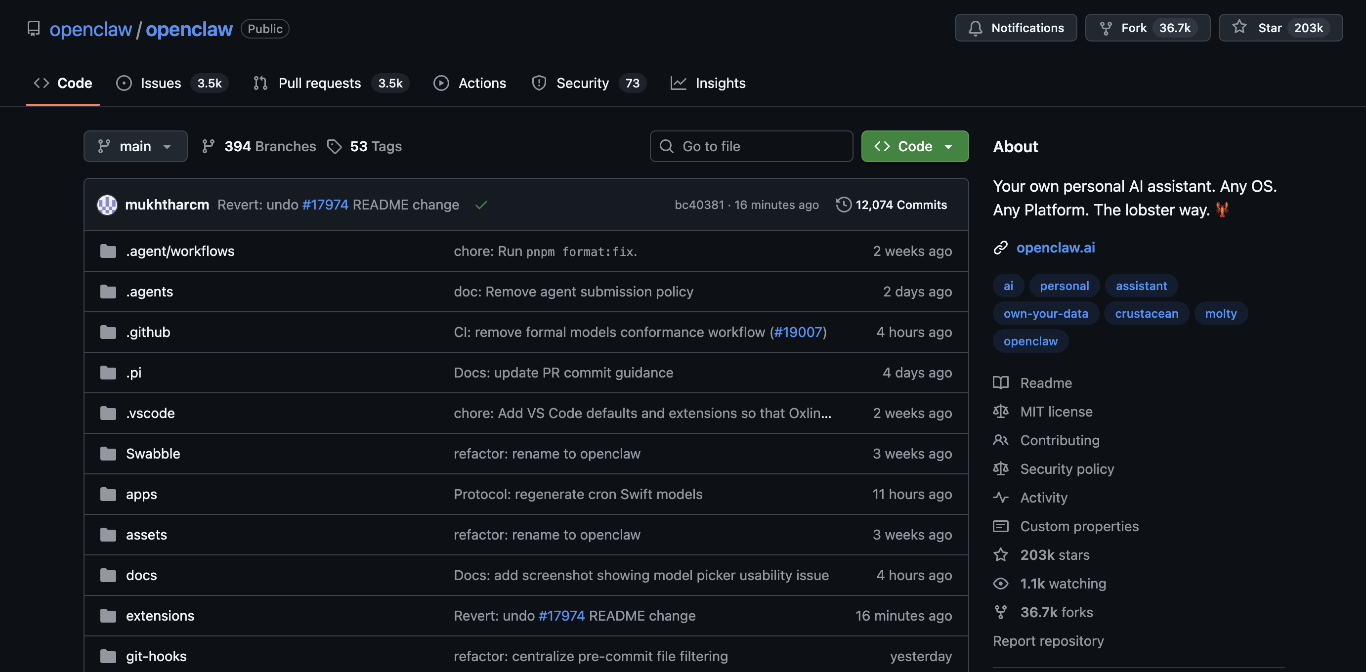 OpenClaw GitHub repository showing thousands of stars